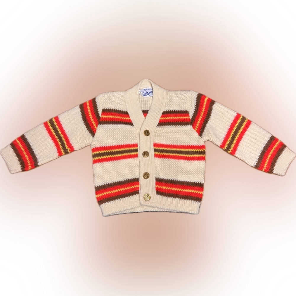 Vintage Striped Kids Cardigan with gold Buttons